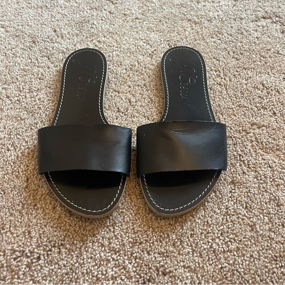 J. Crew Capri slide sandals in vachetta leather black size 8 AV951 - Picture 2 of 7